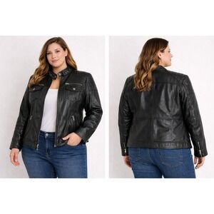 MICHAEL Michael Kors Womens Leather Moto Jacket Black Biker Zip Belted Large